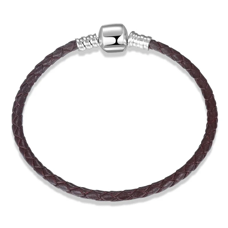 Chamm Bracelets with gemstonesPlain Clasp Black Braided Genuine Leather Bracelet