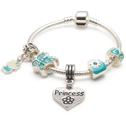 Chamm Bracelets for meditationChildren's Princess 'Blue Butterfly' Silver Plated Charm Bead Bracelet