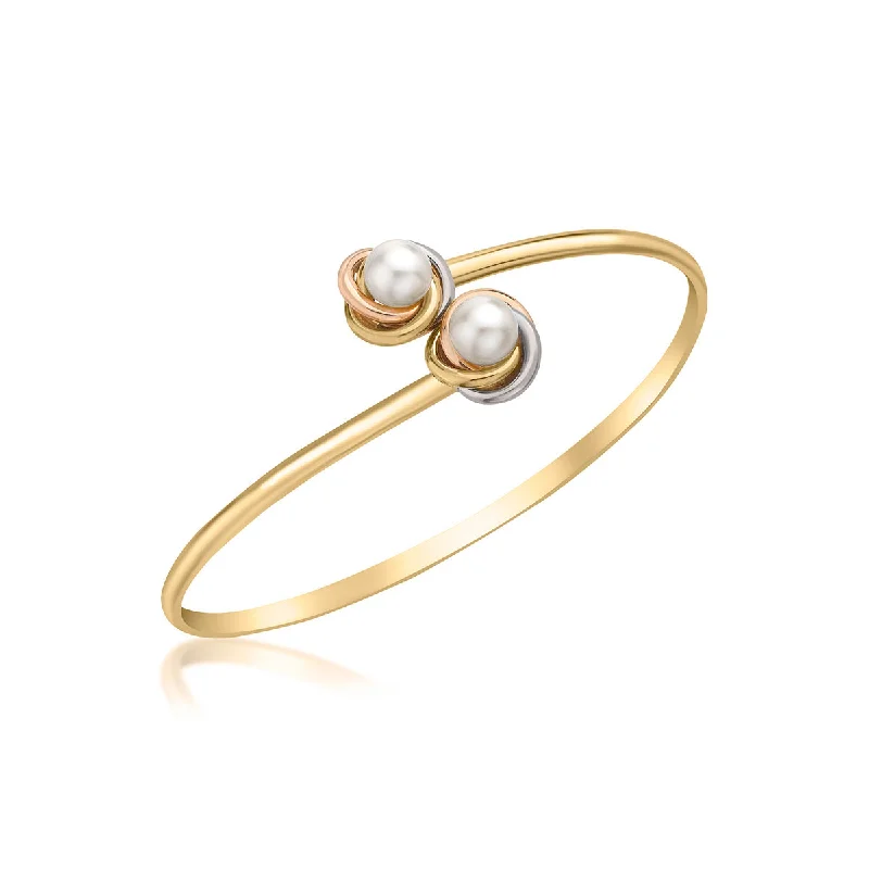 Bangle Bracelets with Adjustable Screw - Closures for a Secure Fit9K 3 Colour Gold Freshwater Pearl Knot Torque Bangle