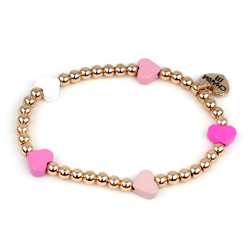 Chamm Bracelets for gift ideasGold Bead Pink Heart Stretch Bracelet