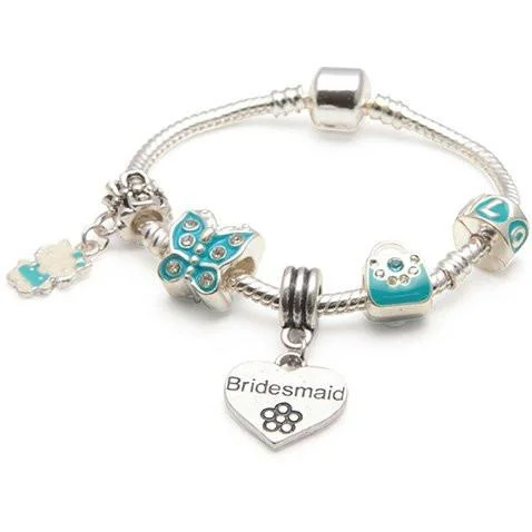 Chamm Bracelets for menChildren's Bridesmaid 'Blue Butterfly' Silver Plated Charm Bead Bracelet