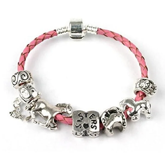 Chamm Bracelets for meditationChildren's Sisters 'Horse Lovers' Charm Pink Leather Bracelet