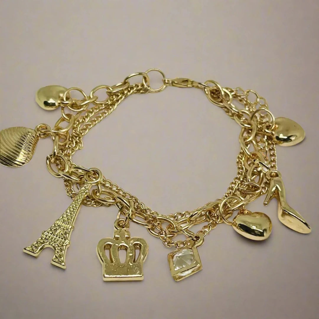 Chamm Bracelets for yoga loversBoho chic Crown & Shell Heart Charm, 10k gold plated Bracelet