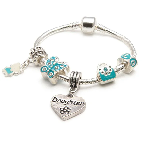 Chamm Bracelets for meditationChildren's Daughter 'Blue Butterfly' Silver Plated Charm Bead Bracelet