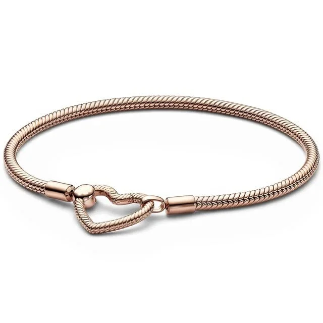 Chamm Bracelets with positive energyRose Gold Heart Clasp Snake Chain Bracelet