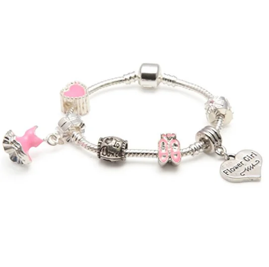 Chamm Bracelets with unique designsChildren's Flower Girl 'Love To Dance' Silver Plated Charm Bead Bracelet