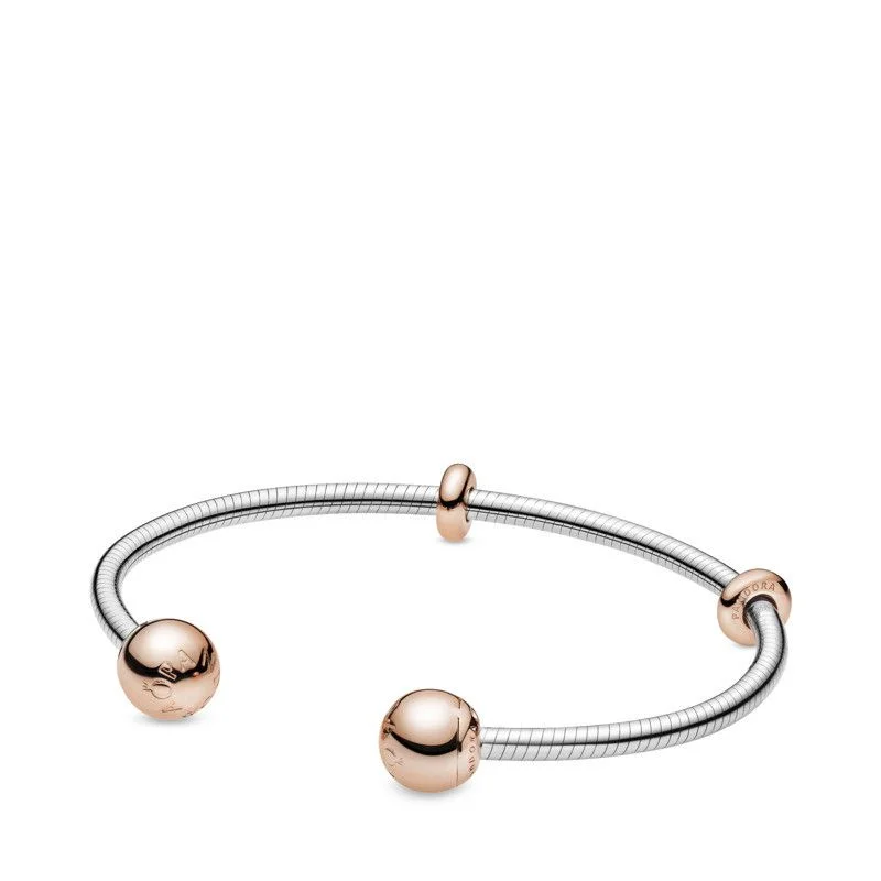 Chamm Bracelets with gemstonesRose Gold and silver Open Plain Ball Cuff Bangle