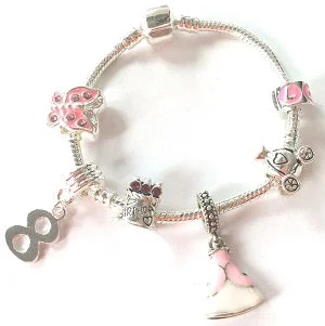 Chamm Bracelets for everyday wearPink Princess 8th Birthday Girls Gift - Silver Plated Charm Bracelet