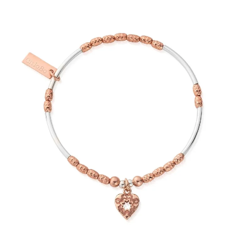 Personalized Chamm BraceletsRose Gold Mixed Metal Decorated Star Heart Bracelet