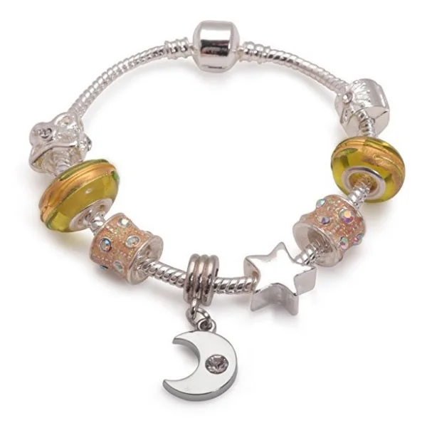 Personalized Chamm BraceletsChildren's 'Twinkling Moon & Star' Silver Plated Charm Bead Bracelet