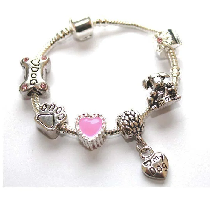 Personalized Chamm BraceletsChildren's 'Love My Dog' Silver Plated Charm Bead Bracelet