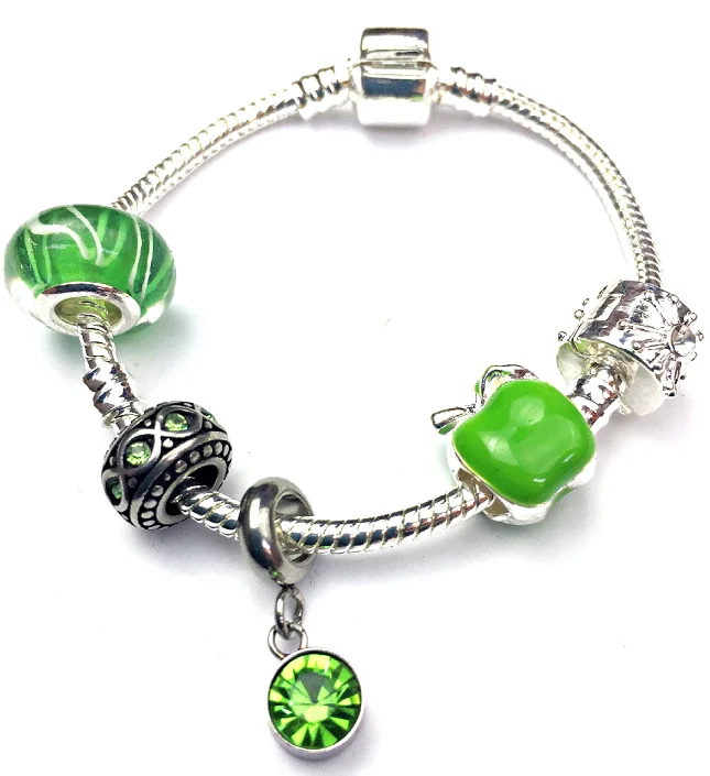 Chamm Bracelets for womenChildren's 'August Birthstone' Peridot Coloured Crystal Silver Plated Charm Bead Bracelet