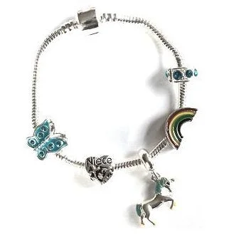 Handmade Chamm BraceletsChildren's Niece 'Magical Unicorn' Silver Plated Charm Bead Bracelet