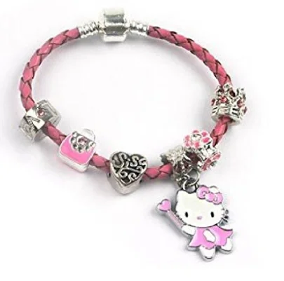 Chamm Bracelets for meditationChildren's Sis 'Pink Kitty Cat Glamour' Pink Braided Leather Charm Bead Bracelet