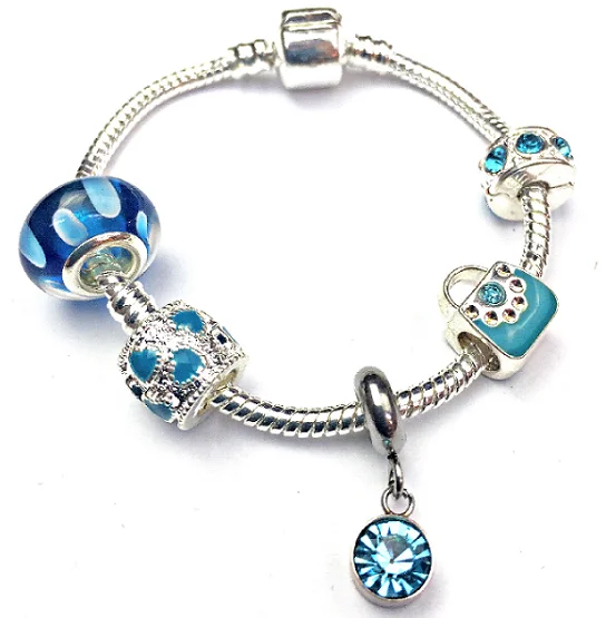 Chamm Bracelets for festivalsChildren's 'March Birthstone' Aqua Coloured Crystal Silver Plated Charm Bead Bracelet