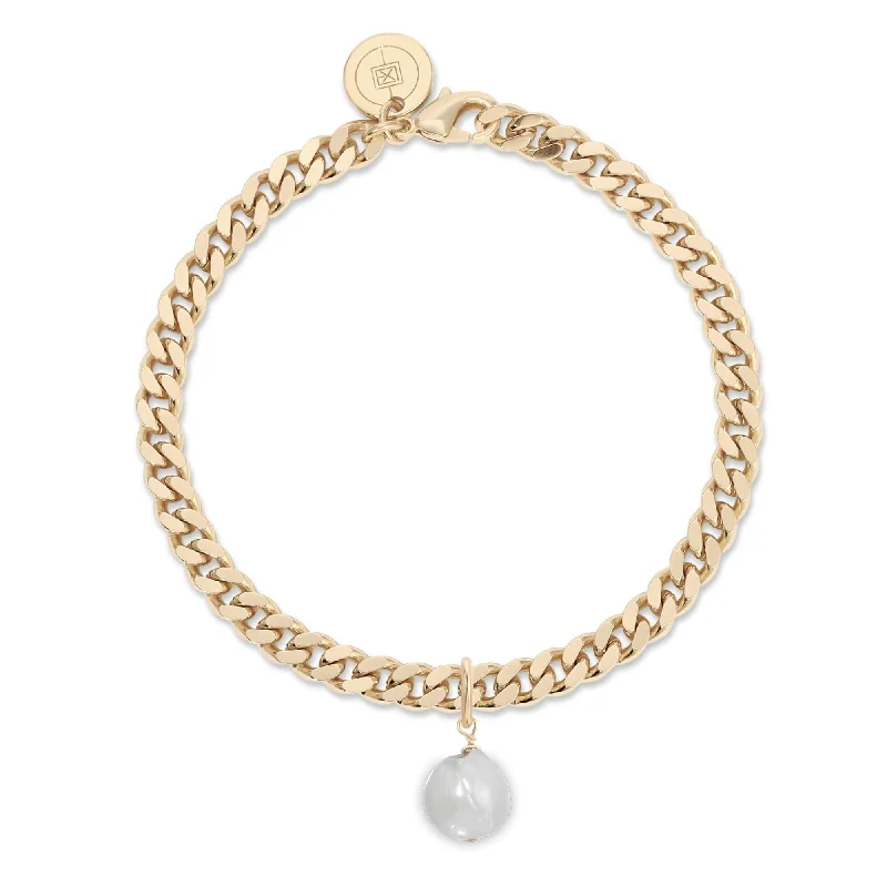 Chamm Bracelets for couplesMicro Link Curb Chain With Pearl Charm Bracelet