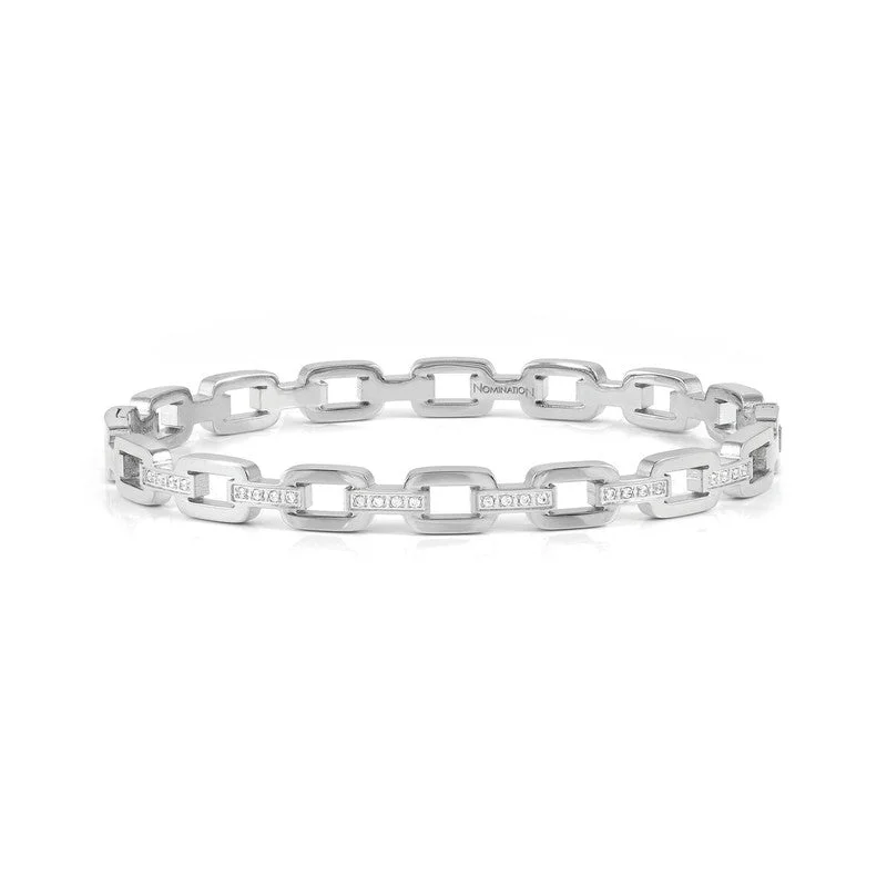 Men's Stainless Steel Bangle with Carbon Fiber Inlays for a Modern EdgeNomination Pretty Bangle, Chain, Cubic Zirconia, Silver, Stainless Steel