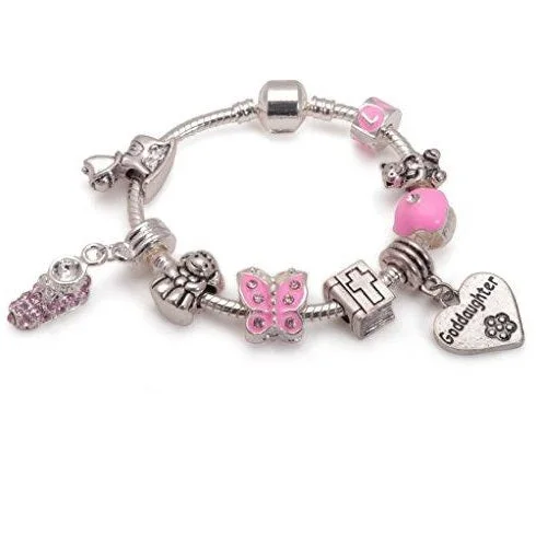 Chamm Bracelets for yoga loversBaby Girl's Christening/Baptism 'Little Angel Goddaughter' Silver Plated Charm Bead Bracelet