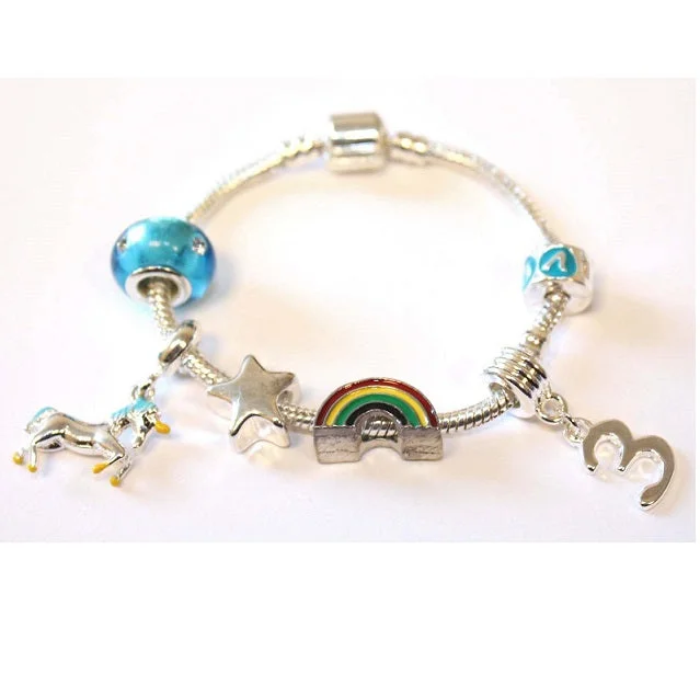 Chamm Bracelets with natural materialsChildren's 'Magical Unicorn 3rd Birthday' Silver Plated Charm Bead Bracelet