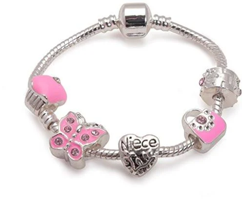 Affordable Chamm BraceletsChildren's Niece 'Pretty in Pink' Silver Plated Charm Bead Bracelet