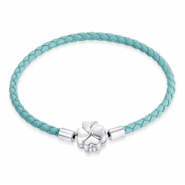 Chamm Bracelets for meditationClover Clasp Turquoise Single Leather Charm Bracelet