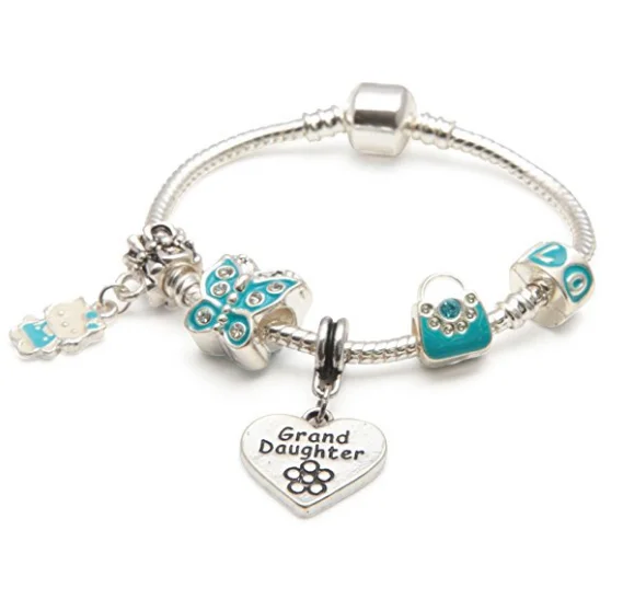 Chamm Bracelets with gemstonesChildren's Granddaughter 'Blue Butterfly' Silver Plated Charm Bead Bracelet