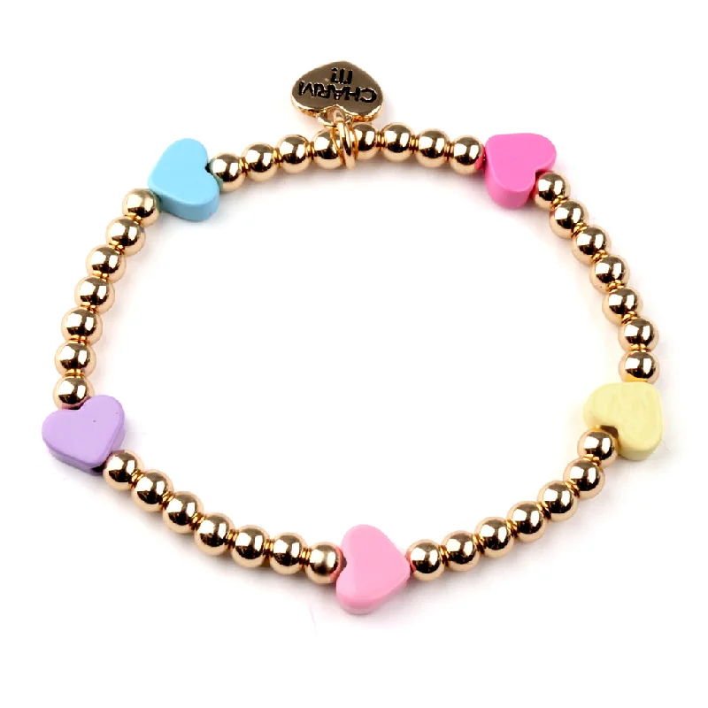 Chamm Bracelets for couplesGold Multi Heart Stretch Bead Bracelet