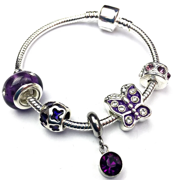 Chamm Bracelets for mindfulnessChildren's 'February Birthstone' Amethyst Coloured Crystal Silver Plated Charm Bead Bracelet