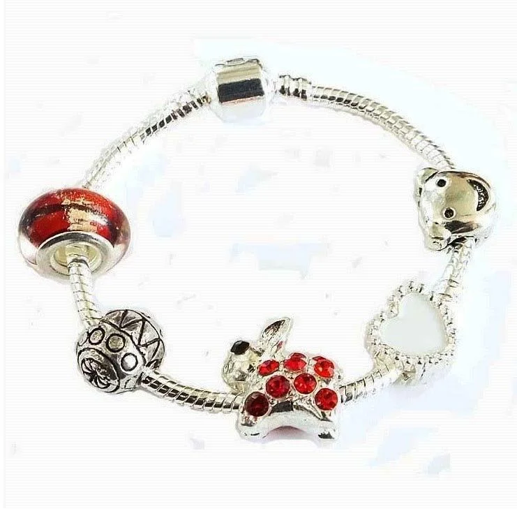 Chamm Bracelets with gemstonesChildren's Red Easter 'Bunny Dream' Silver Plated Charm Bead Bracelet