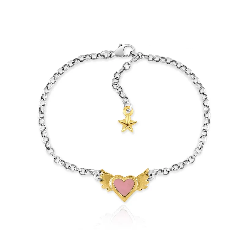 Chamm Bracelets for couplesPink Enamel Winged Heart Bracelet