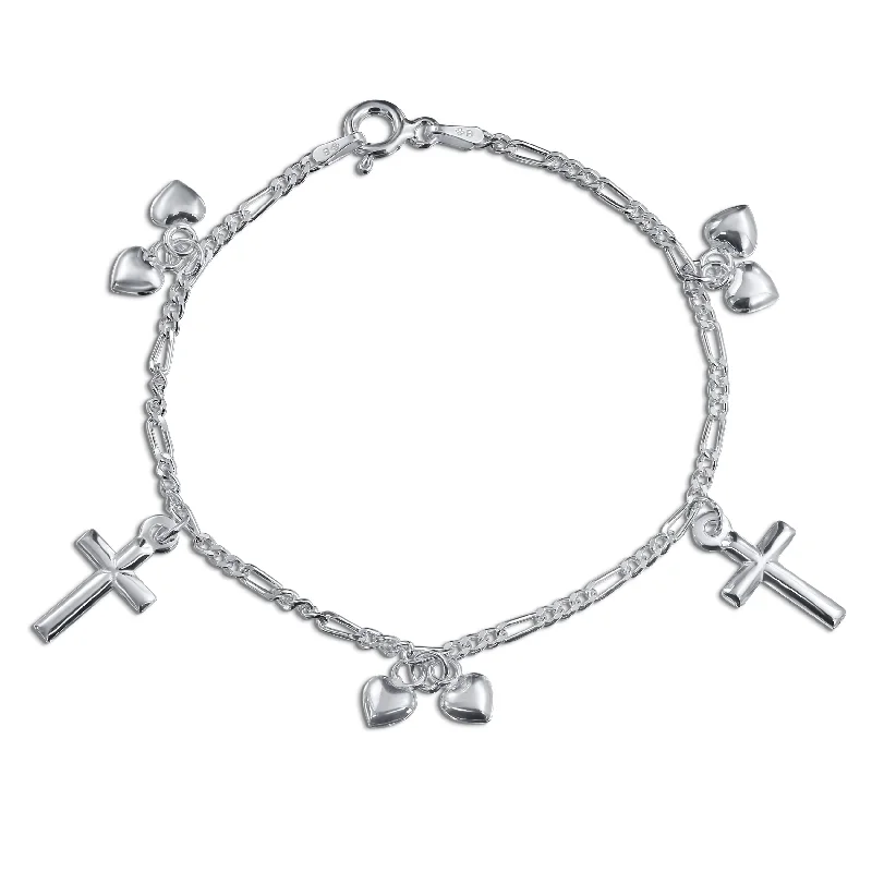 Chamm Bracelets for gift ideasChristian Chain Link Bracelet with Cross & Heart Charms Sterling Silver 6-7 Inch