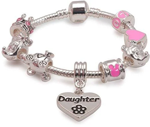 Personalized Chamm BraceletsFairytale Dreams Daughter Silver Plated Charm Bracelet For Girls