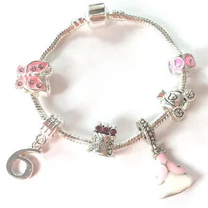 Chamm Bracelets with natural materialsPink Princess 6th Birthday Girls Gift - Silver Plated Charm Bracelet