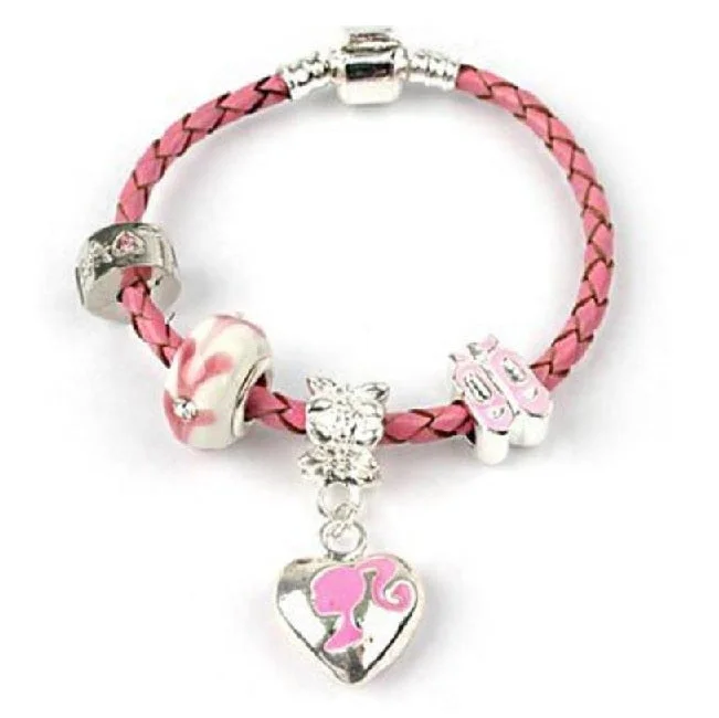 Chamm Bracelets for spiritual healingChildren's 'Little Miss Pink' Silver Plated Pink Leather Charm Bracelet