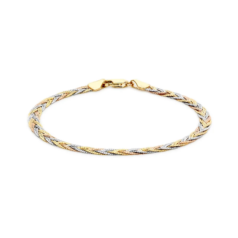 Stretch Bangle Bracelets with Elastic Cord for a Comfortable Fit9K 3 Colour Gold Herringbone Chain Bracelet