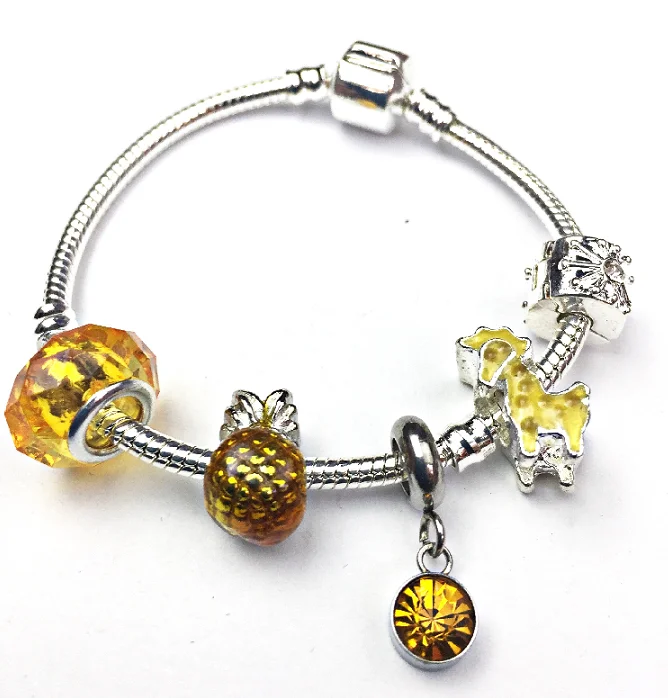 Chamm Bracelets for festivalsChildren's 'November Birthstone' Yellow Topaz Coloured Crystal Silver Plated Charm Bead Bracelet