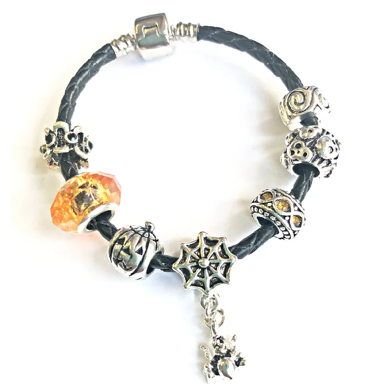 Chamm Bracelets for gift ideasChildren's 'Trick or Treat' Halloween Black Leather Charm Bead Bracelet