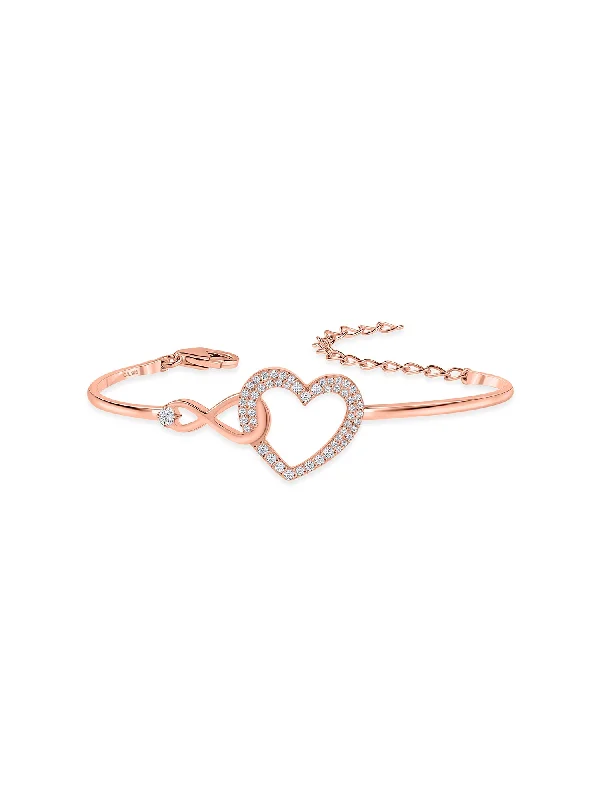 Pearl - Adorned Bangle Bracelets with Delicate Silver ChainsInfinite Love Rose Gold Bangle For Women