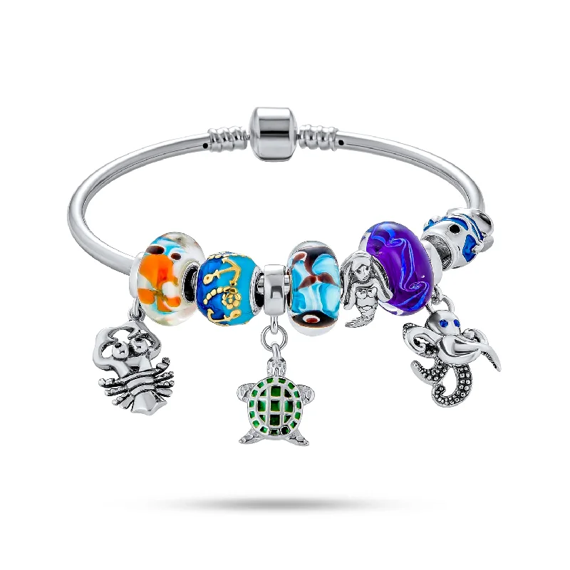 Chamm Bracelets for womenNautical Blue Opal Starfish Bangle Bracelet in Sterling Silver