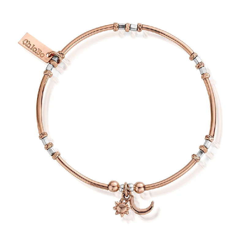 Personalized Chamm BraceletsRose Gold Mixed Metal Dainty Moon & Sun Bracelet