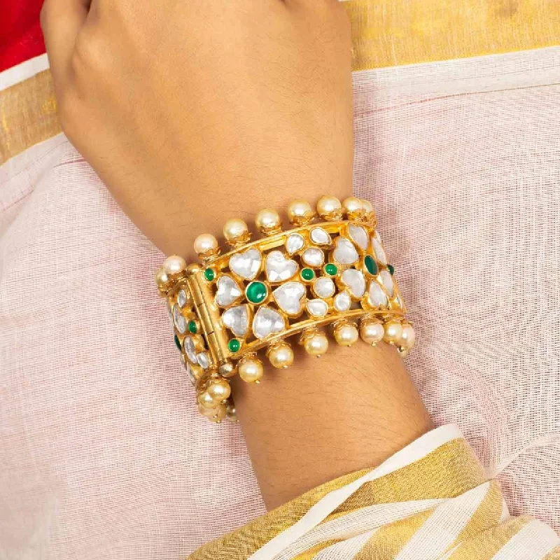 Solid Gold Bangles with Intricate Floral Engravings for a Luxurious LookSilver Gold Plated jadau bangle