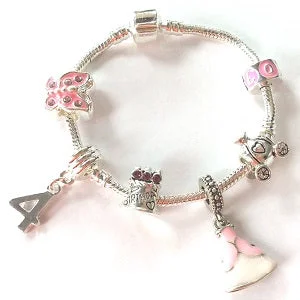 Luxury Chamm BraceletsChildren's 'Pink Princess 4th Birthday' Silver Plated Charm Bead Bracelet