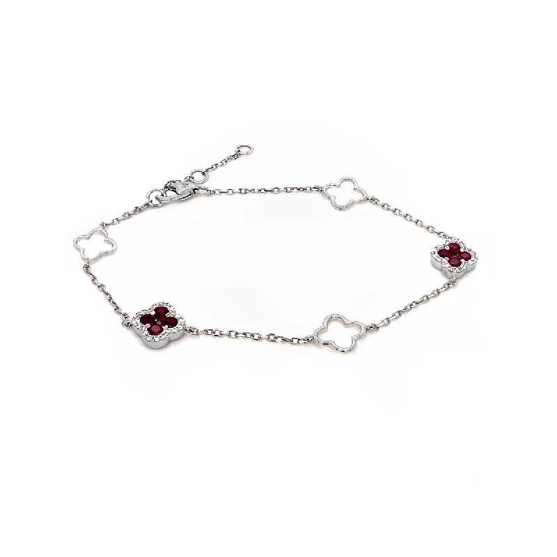 Children's Bangle Bracelets with Animal - Shaped Charms for a Cute Accessory9K White Gold Diamond & Ruby Quatrefoil Bracelet 6.5’’-7.5"