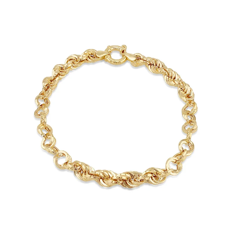 Pearl - Adorned Bangle Bracelets with Delicate Silver Chains9K Yellow Gold Fancy Rope Link Bracelet