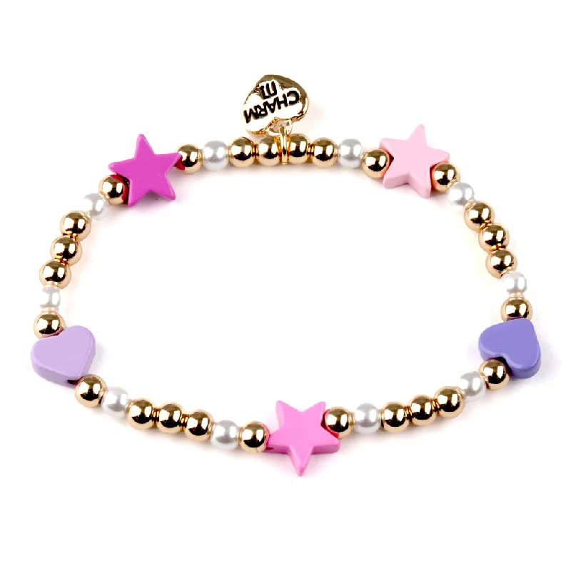 Custom Chamm BraceletsGold Heart & Star Stretch Bead Bracelet