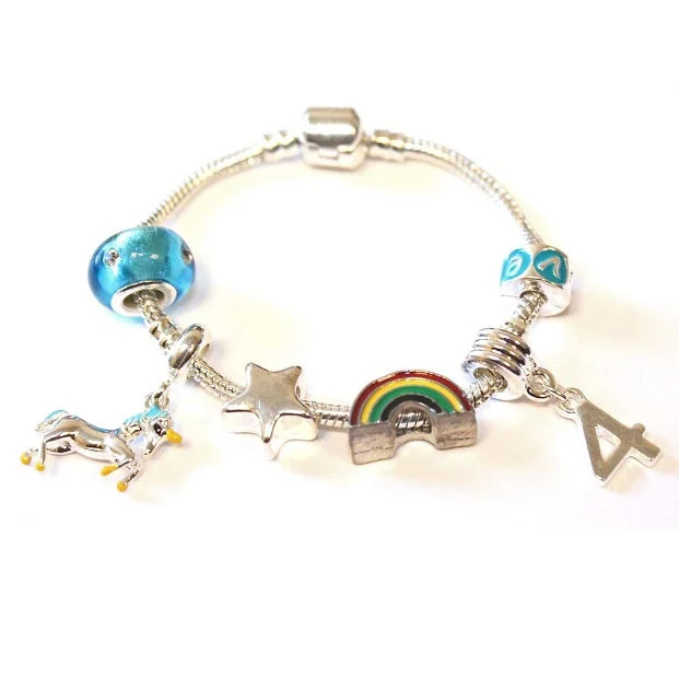 Chamm Bracelets for mindfulnessChildren's 'Magical Unicorn 4th Birthday' Silver Plated Charm Bead Bracelet