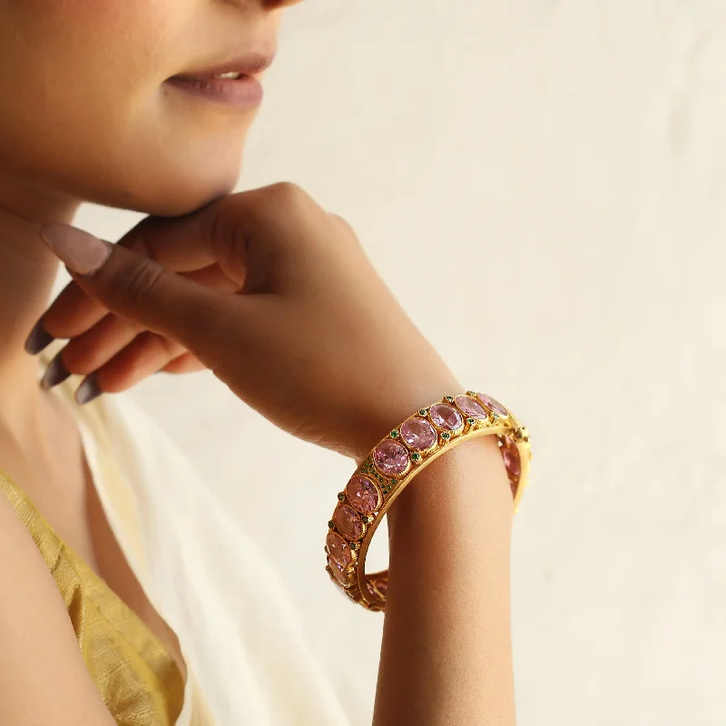 Pearl - Adorned Bangle Bracelets with Delicate Silver ChainsSilver Pink Quartz Bangle