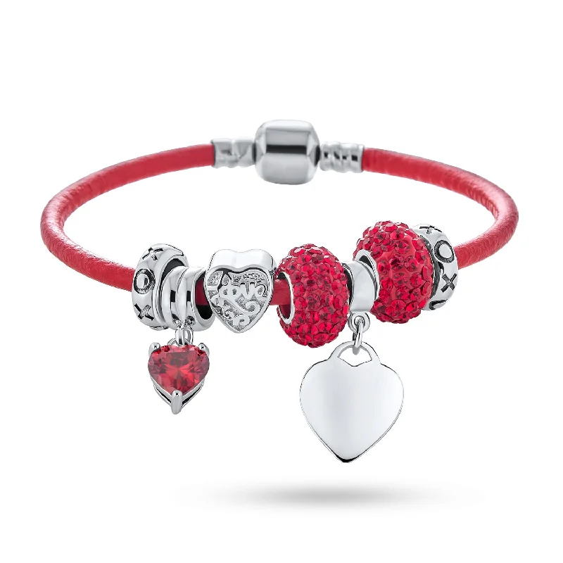 Chamm Bracelets with gemstonesHeart Lover Couples Valentine Charm Bracelet with Red Leather & Silver Clasp