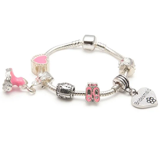 Chamm Bracelets with natural materialsChildren's Bridesmaid 'Love To Dance' Silver Plated Charm Bead Bracelet