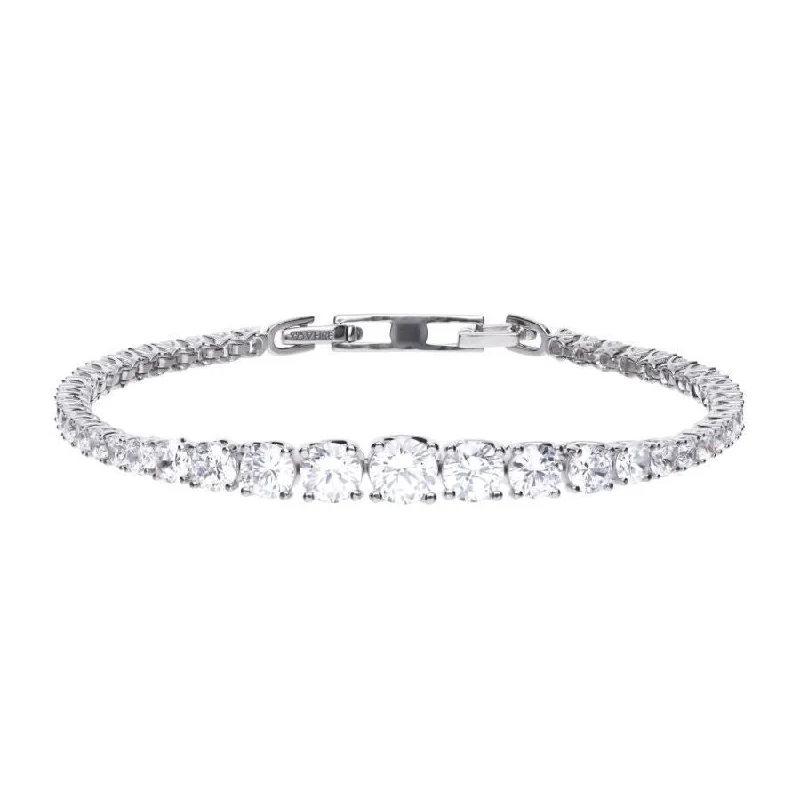 Pearl - Adorned Bangle Bracelets with Delicate Silver ChainsSilver Graduated CZ Tennis Bracelet